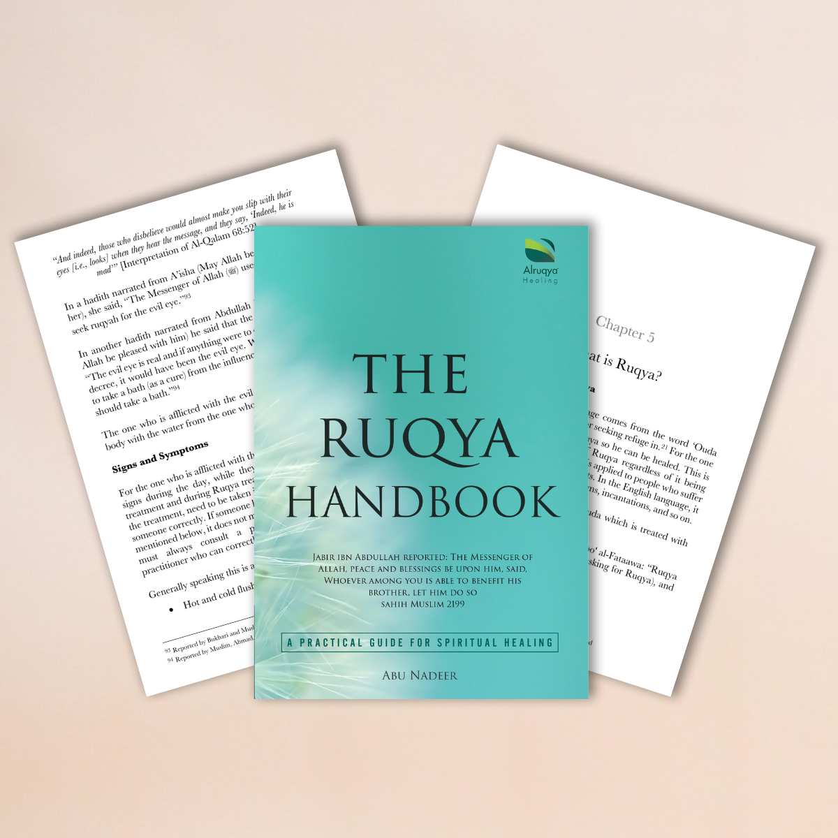 Digital Guide titled 'The Ruqya Handbook' with two pages of text on a beige background