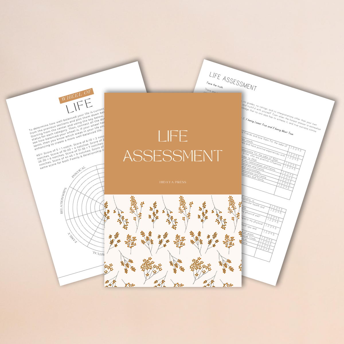 Life assessment printable with floral design on a beige background